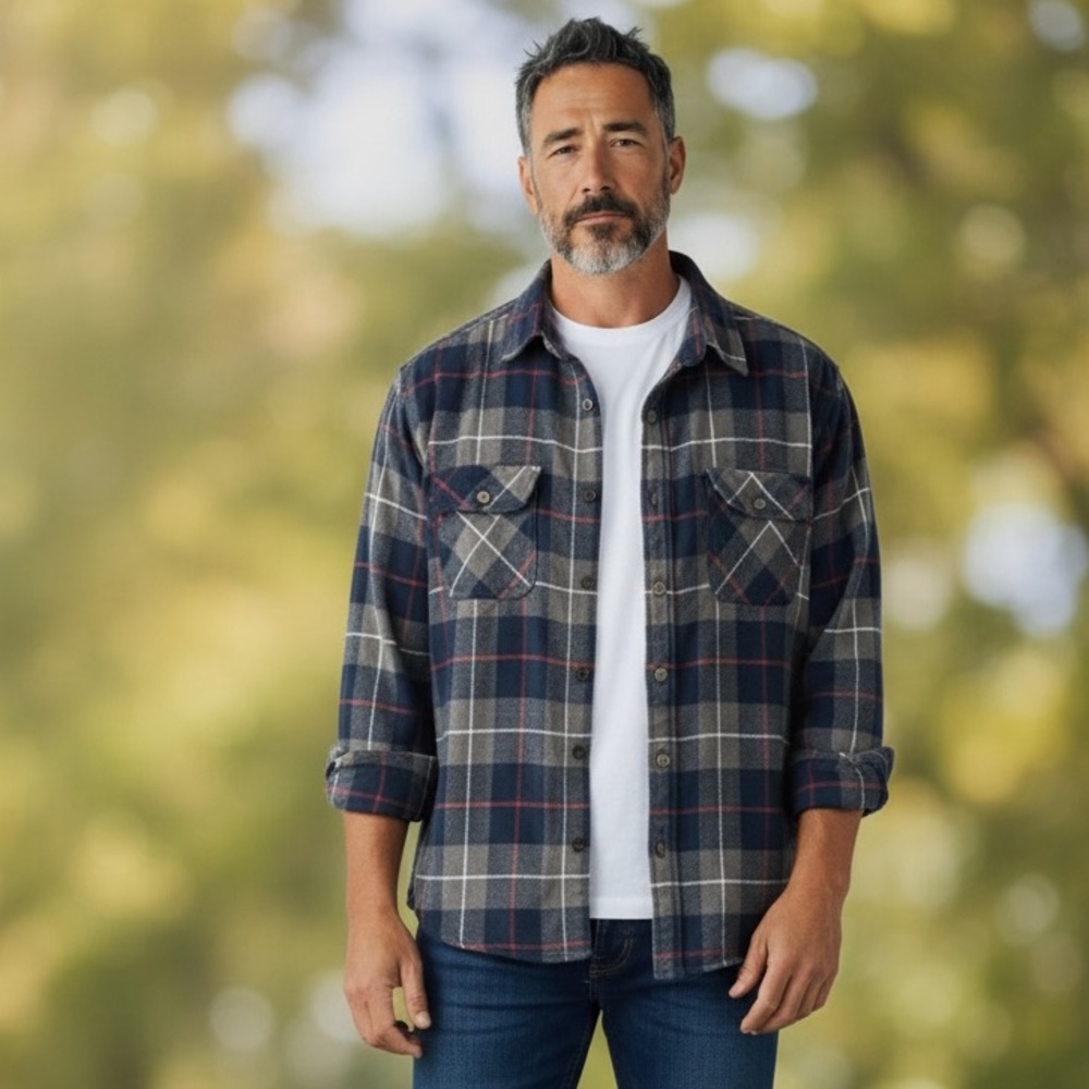 #462 Jachs Men's Plaid Button-Down jacket Shirt - Blue, Gray, Red